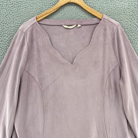 Soft Surroundings Top Womens Extra Large Purple Mauve Faux Suede V Neck Tunic - Picture 2 of 11
